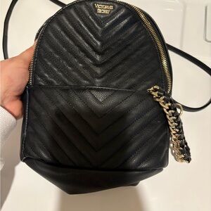 Victoria's Secret Black Chevron Backpack with Gold Chain